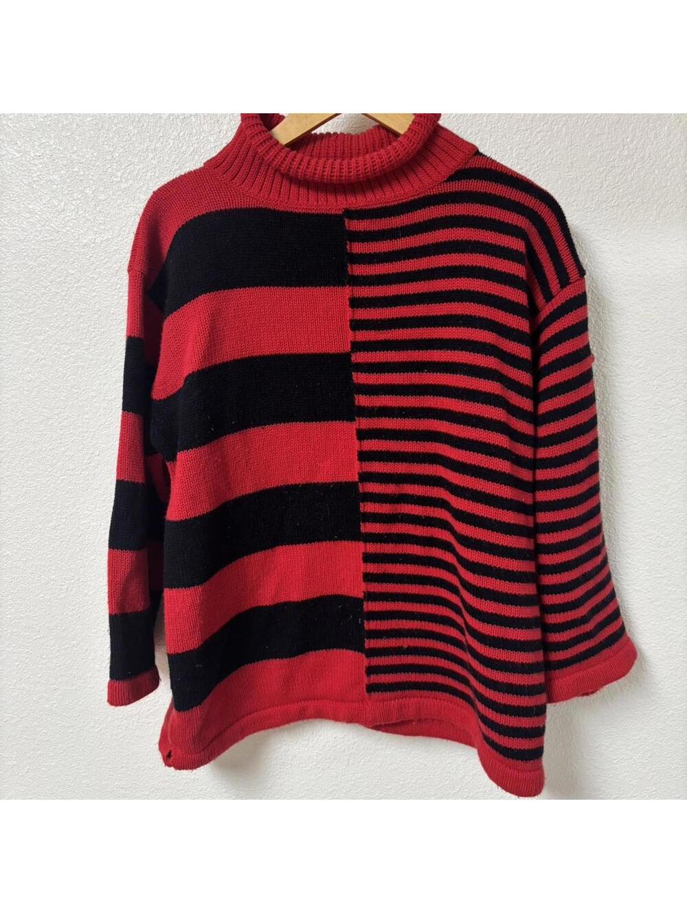 Vintage Red and Black Striped Turtleneck Sweater